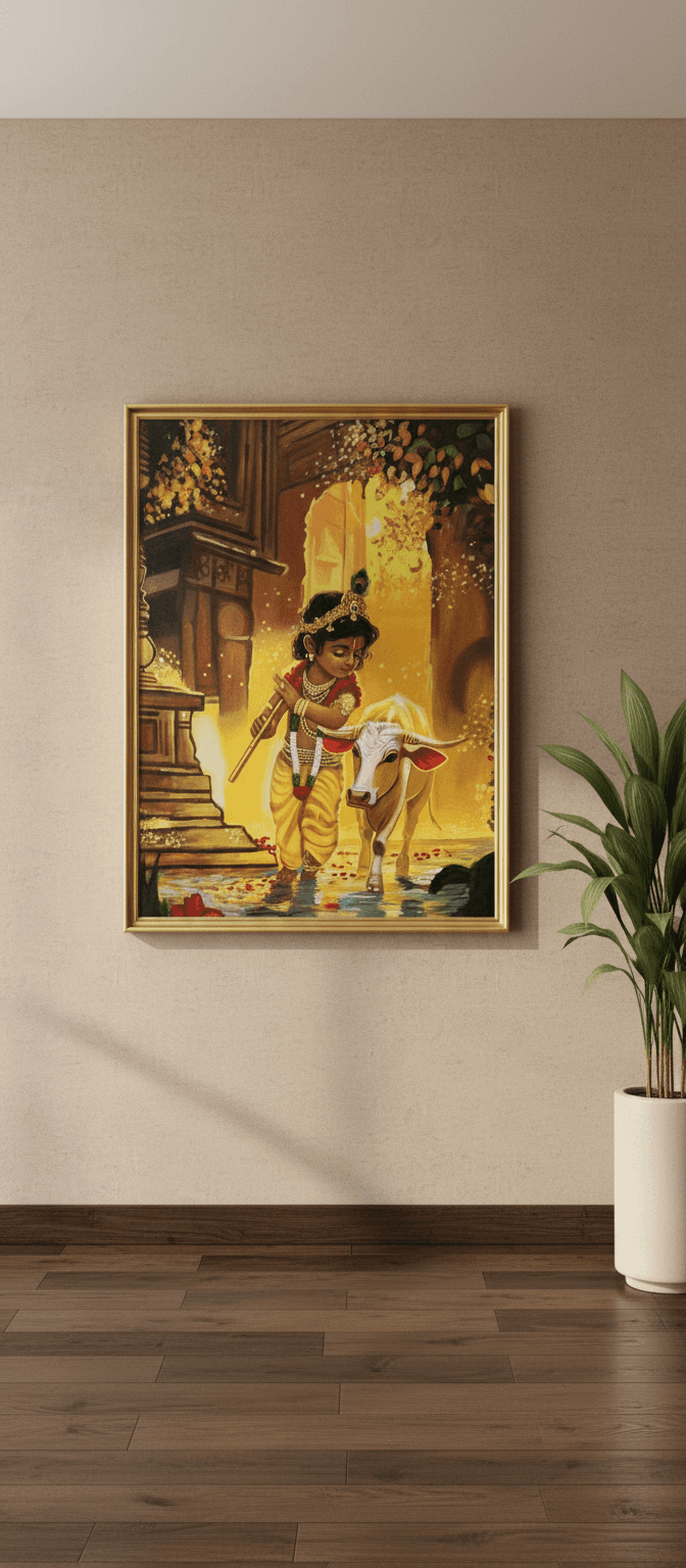Krishna and Cow Artwork